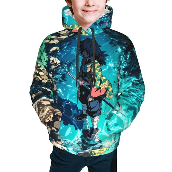 Demon Slayer Giyu Tomioka Kids' Hoodie 3d Print Sweatshirt Soft Pullover Hooded With Big Pockets For Boys Or Girls Small