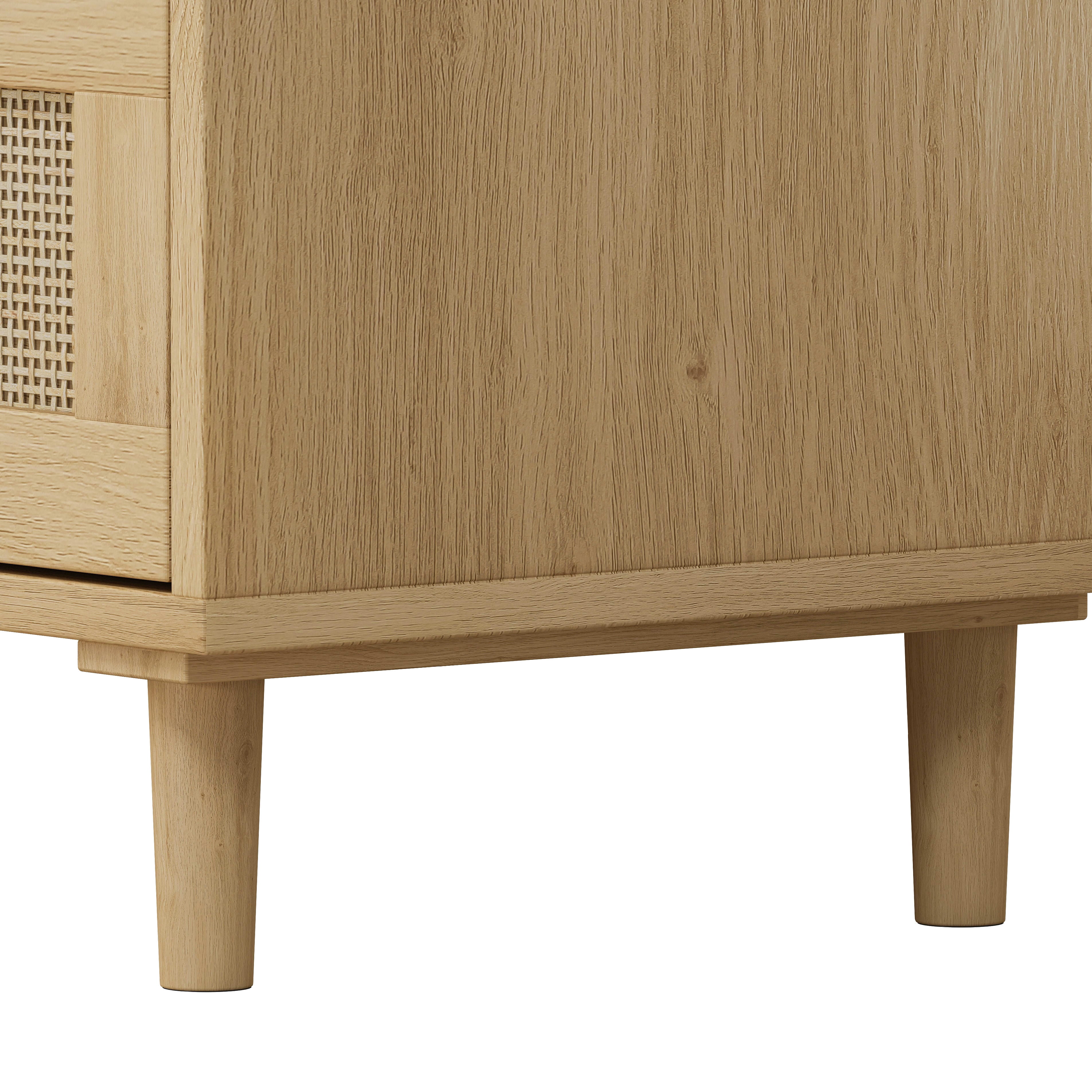 Aukfa 3 Drawer Dresser Nightstand with Rattan Storage Drawer for Bedroom Living Room, Oak