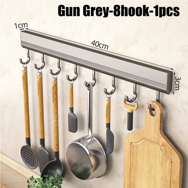 Estante de almacenamiento de cocina, gancho de aleación de aluminio, estante de almacenamiento de utensilios de cocina montado en la pared, colgador de toallas para bata de baño