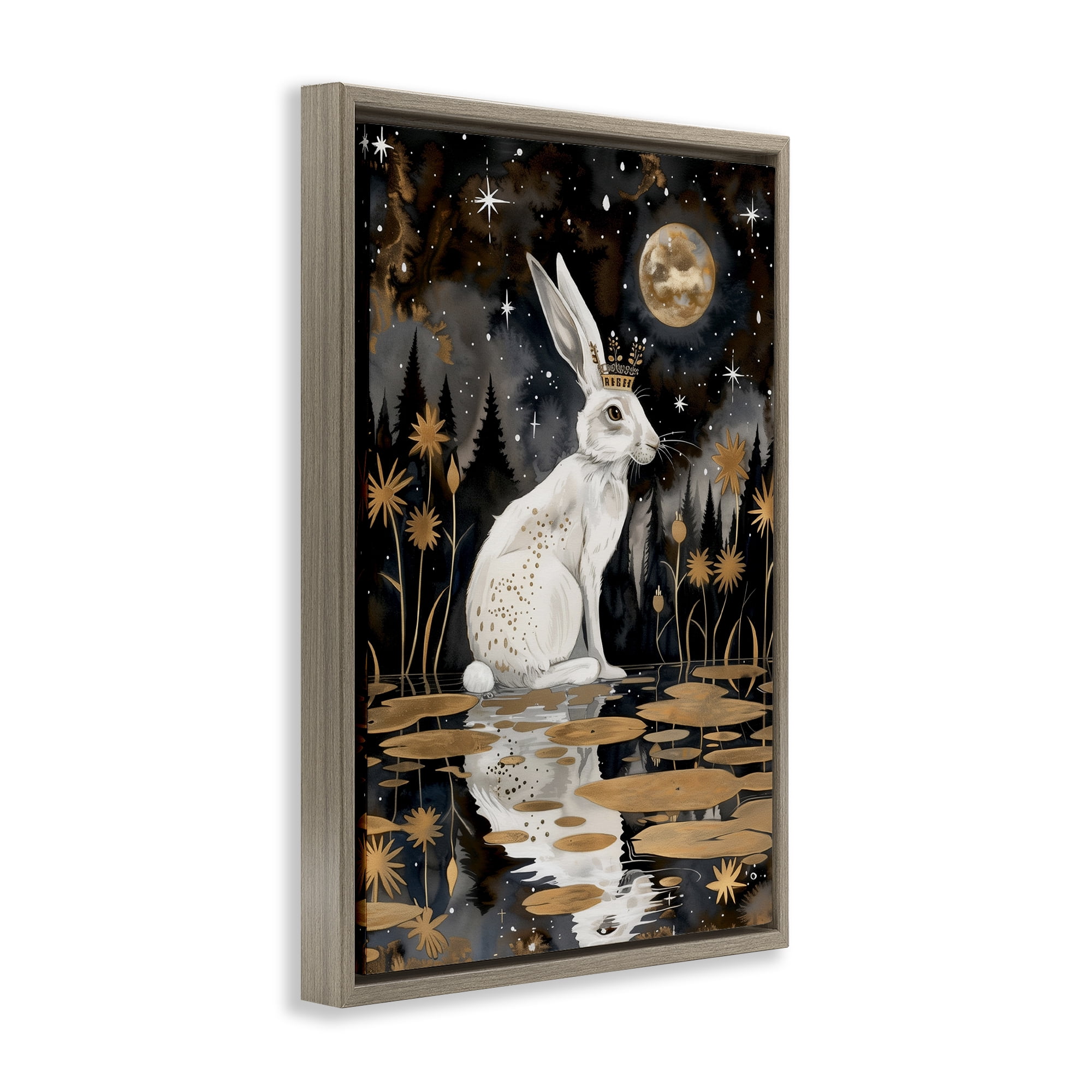 Stupell Industries Regal Rabbit Moonlight Animals & Insects Painting Brown Floater Framed Art Print Wall Art, 21 x 31