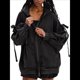 thumbnail image 1 of Sudadera con Capucha Informal de Larga con Cremallera y Bolsillos para Mujer, Talla Grande Negro M, 1 of 7