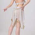 thumbnail image 7 of Womens Sheer Mesh Mini Skirts Bell Dance Handkerchief Hem Sequin See-Through Skirts Sparkly Gold Coins White, Free Size, 7 of 7