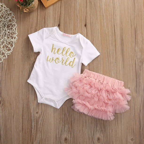 3Pc Toddler Newborn Infant Baby Girls Clothes Hello World Clothes