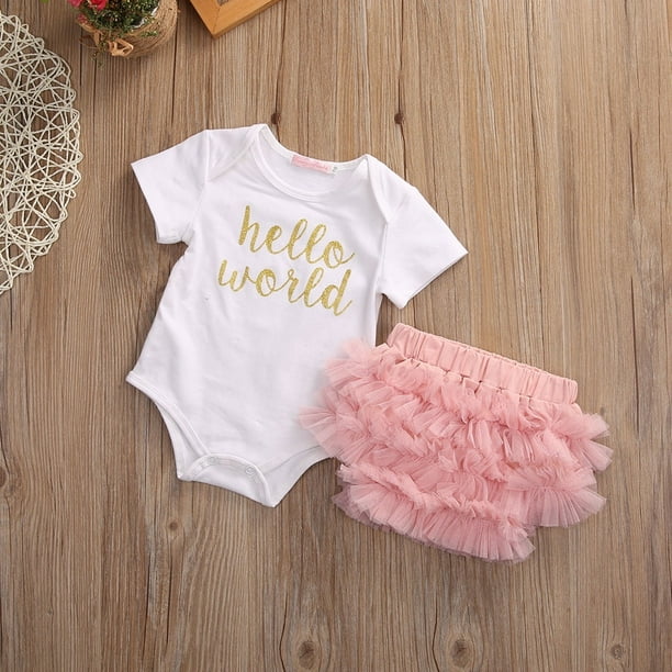 3Pc Toddler Newborn Infant Baby Girls Clothes Hello World Clothes