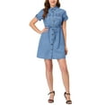 thumbnail image 1 of INSPIRE CHIC Robe d'Été Décontractée pour Femme à Boutons devant à Manches Courtes P Bleu-1, 1 of 7