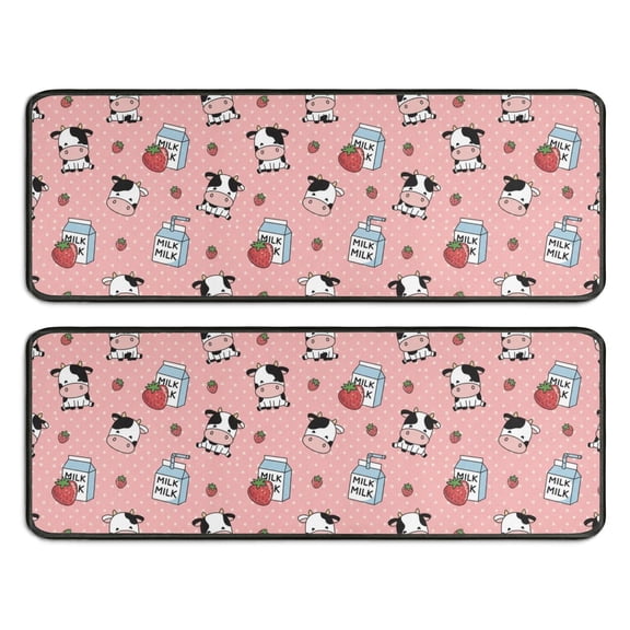 Kitchen Rugs Sets Of 2,Pink Cow Milk Strawberry Pattern Anti Fatigue Kitchen Mat Rugs Non Slip Washable,Decorative Kitchen Floor Mats for Kitchen,Sink,Laundry,17"x47" 17"x47"