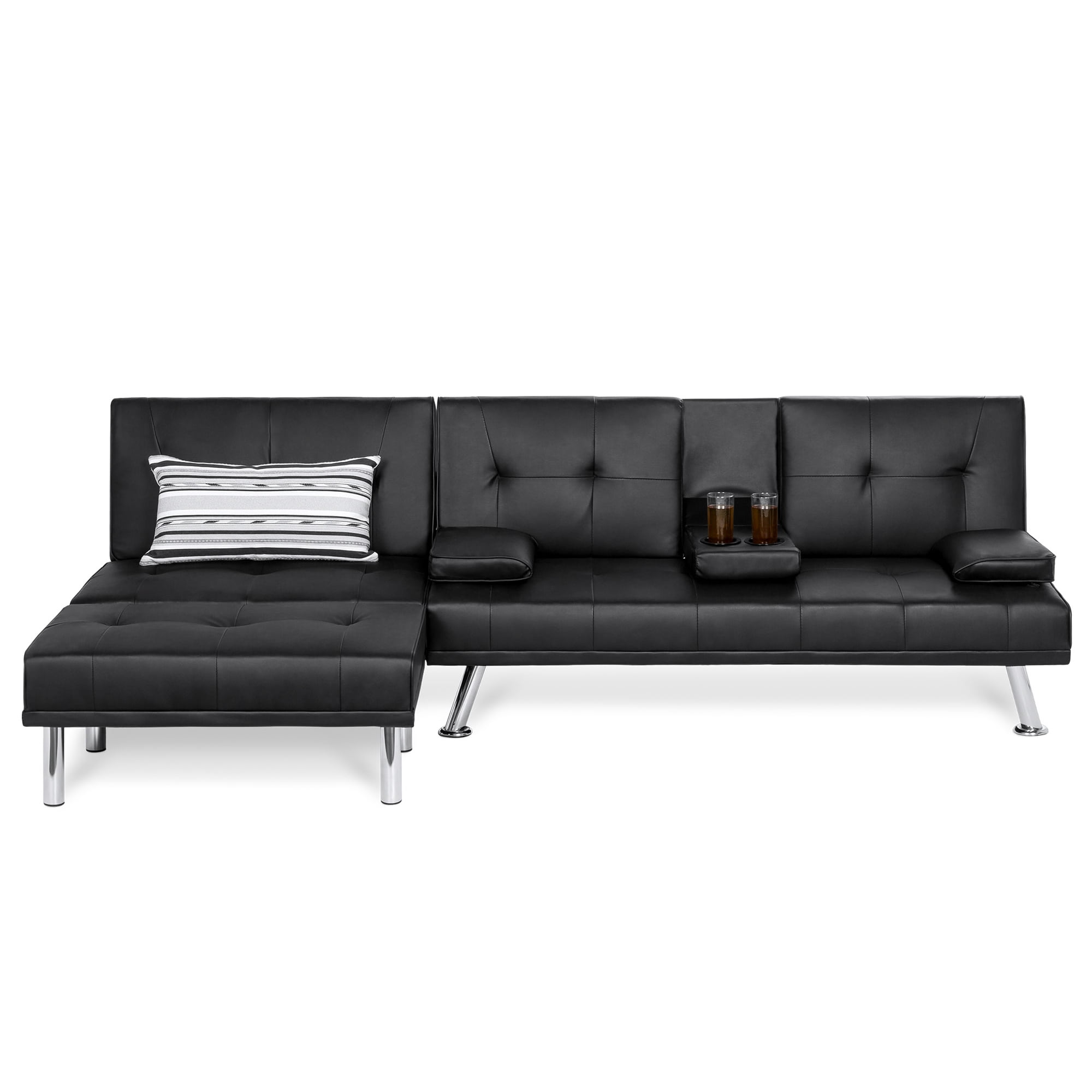 Yaheetech Faux Leather Sectional Sofa, Black Leather Couch Sofa Bed