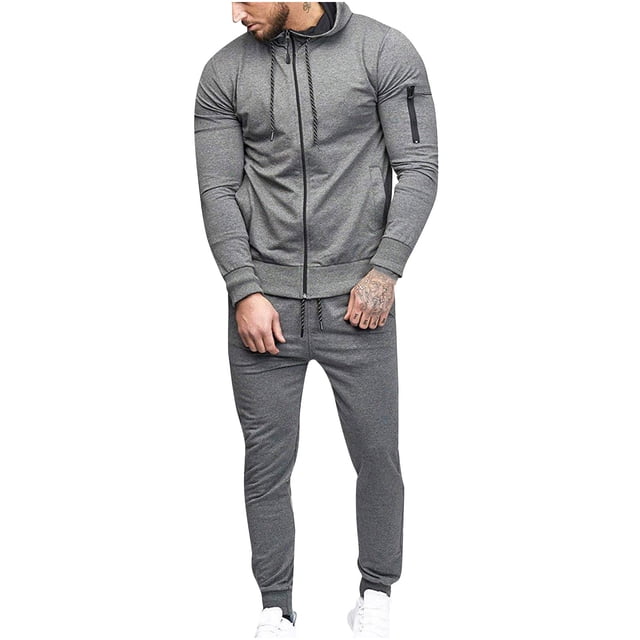 Cárdigan con cremallera informal para exteriores para hombre, cuello redondo, traje deportivo con capucha Pompotops oipoqjl29757