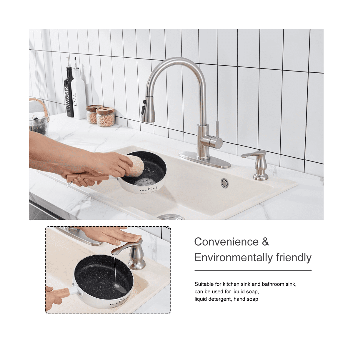 Kitchen Sink Soap Dispenser Brushed Nickel,Under-Sink Soap Dispenser with Silicone Extension Tube Kit
