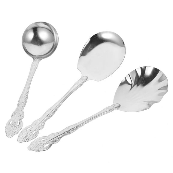 PAMINGONO Large Serving Spoon Set Made of Stainless Steel for Eating with Humanized Handle and Wide Applications Silver