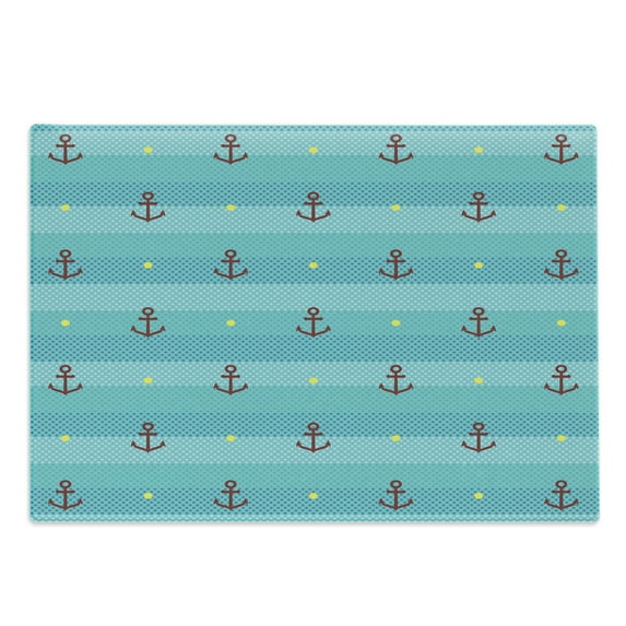 Aqua Cutting Board, Nautical Pattern with Halftone Dotted Sea Inspired Background and Marine Anchor, Decorative Tempered Glass Cutting and Serving Board, Large Size, Multicolor, by Ambesonne