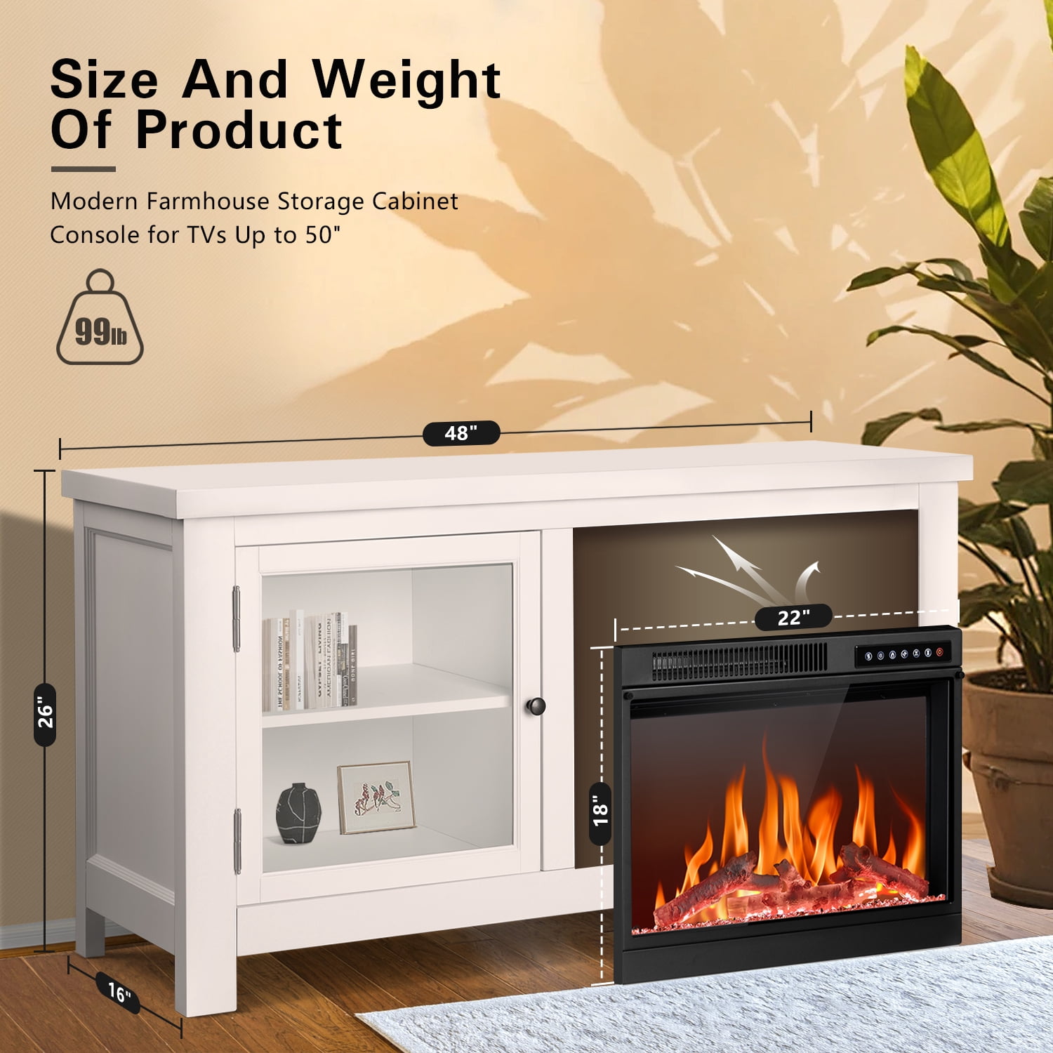 WAA 48" x 24" Freestanding Electric Fireplace with Wood Mantel, 750W/1500W