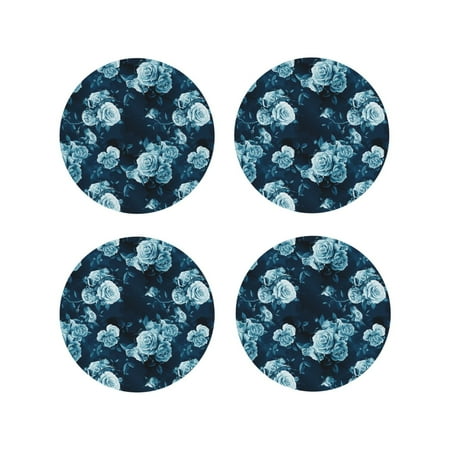 

Drink Coasters Set of 4 Ink Rose Leather Coasters for Coffee Table Protector Heat Resistant Cute Coasters for Home Decor Housewarming Gifts Bar Kitchen 4 Inch Round Shape
