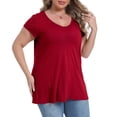 thumbnail image 3 of Gocolloa Plus Size Tops for Women Basic Cap Sleeve V Neck T Shirts Summer Casual Loose Dressy Tunic Wine Red 2X, 3 of 6