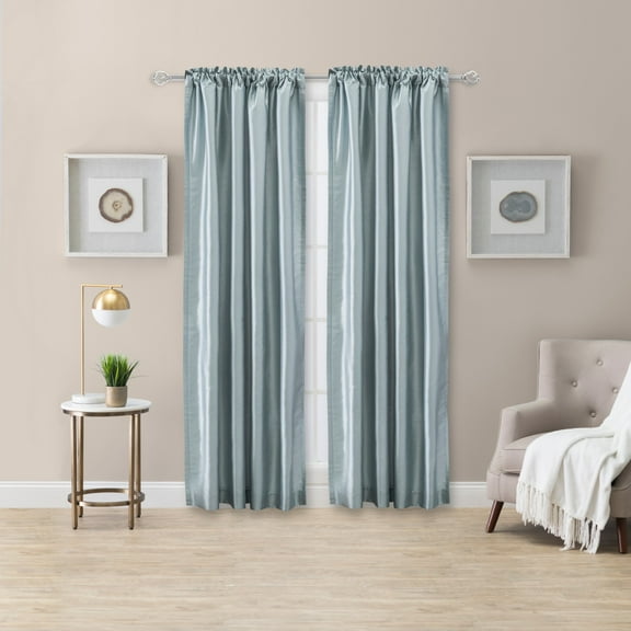 Ellis Curtain Luna Faux-Silk Rod Pocket/Back Tab Tailored Pairs - 100x84", Blue
