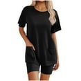 thumbnail image 2 of Simua 2 Piece Lounge Sets for Women Summer Outfits Short Sleeve Crewneck Tops and Biker Shorts Solid Color Homewear with Pockets, 2 of 4
