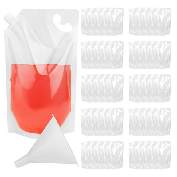 Muka 50 Pcs 34 OZ Reusable Clear Side Spout Drink Bags w/funnel, Good for Liquid Packaging, 0.59" Spout