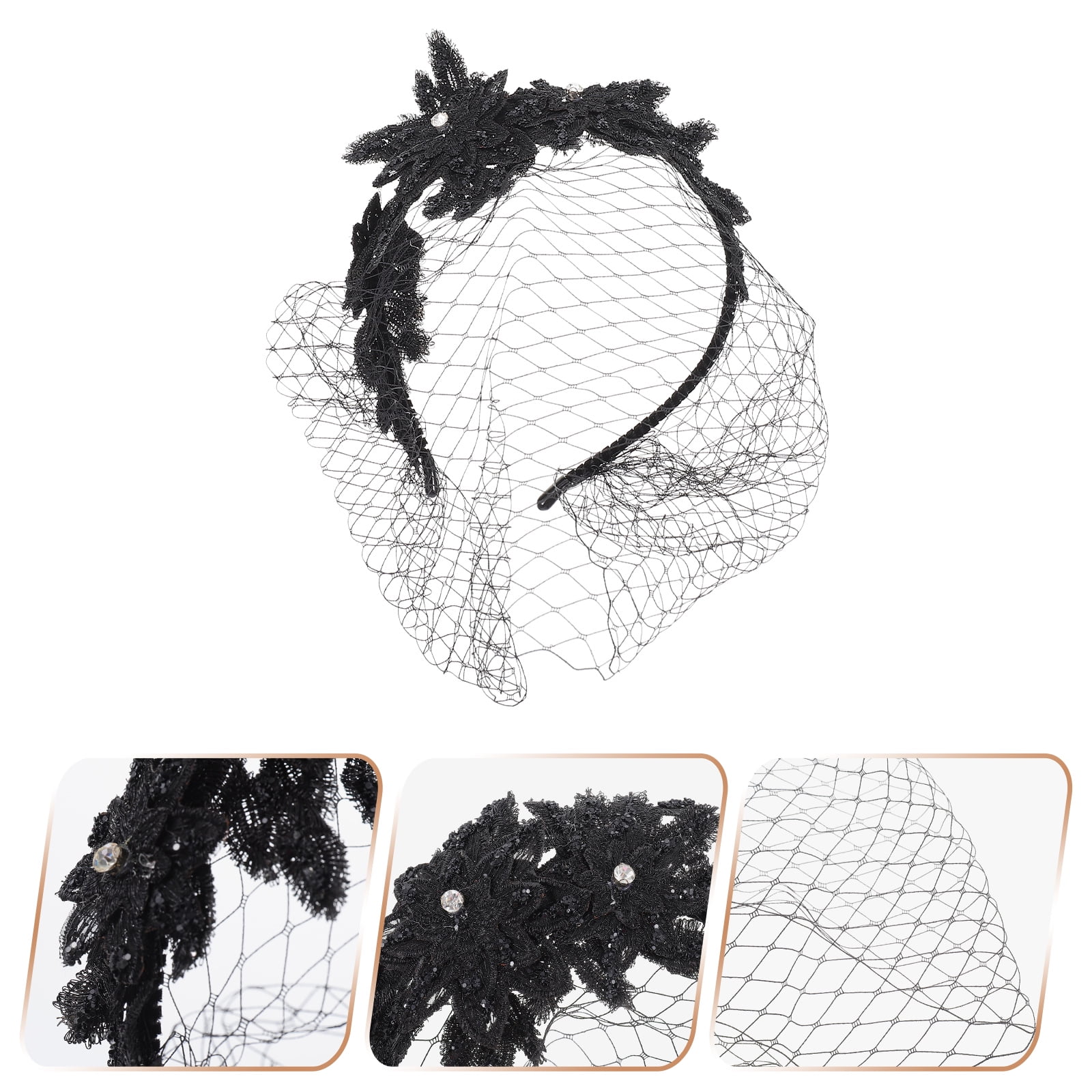 Frcolor Lace Mesh Veil Headband Veil Hair Accessory Elegant Bridal Veil Headband Black, Size: 15x14x10CM