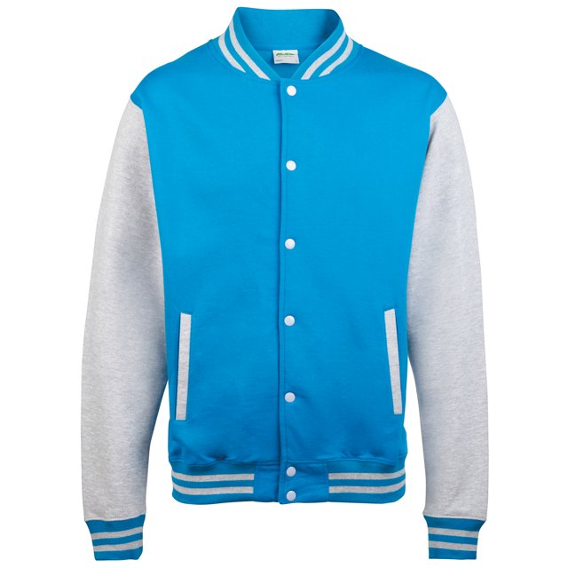Awdis - Sudadera Modelo Varsity/Equipo Universitario (Azul zafiro/ Gris jaspeado)
