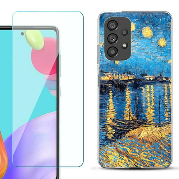 Slim-Fit Fashion Phone Case for Samsung Galaxy A53 5G, with Tempered Glass Screen Protector, by OneToughShield ® - Starry Night Rhone