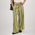 thumbnail image 2 of Bibifish Womens Pants Stripe Print Lightweight Elastic Waist Wide Leg Pants Loose Fit Breathable Casual Beach Outings Daily Wear Trendy Pants With Pockets, 2 of 5