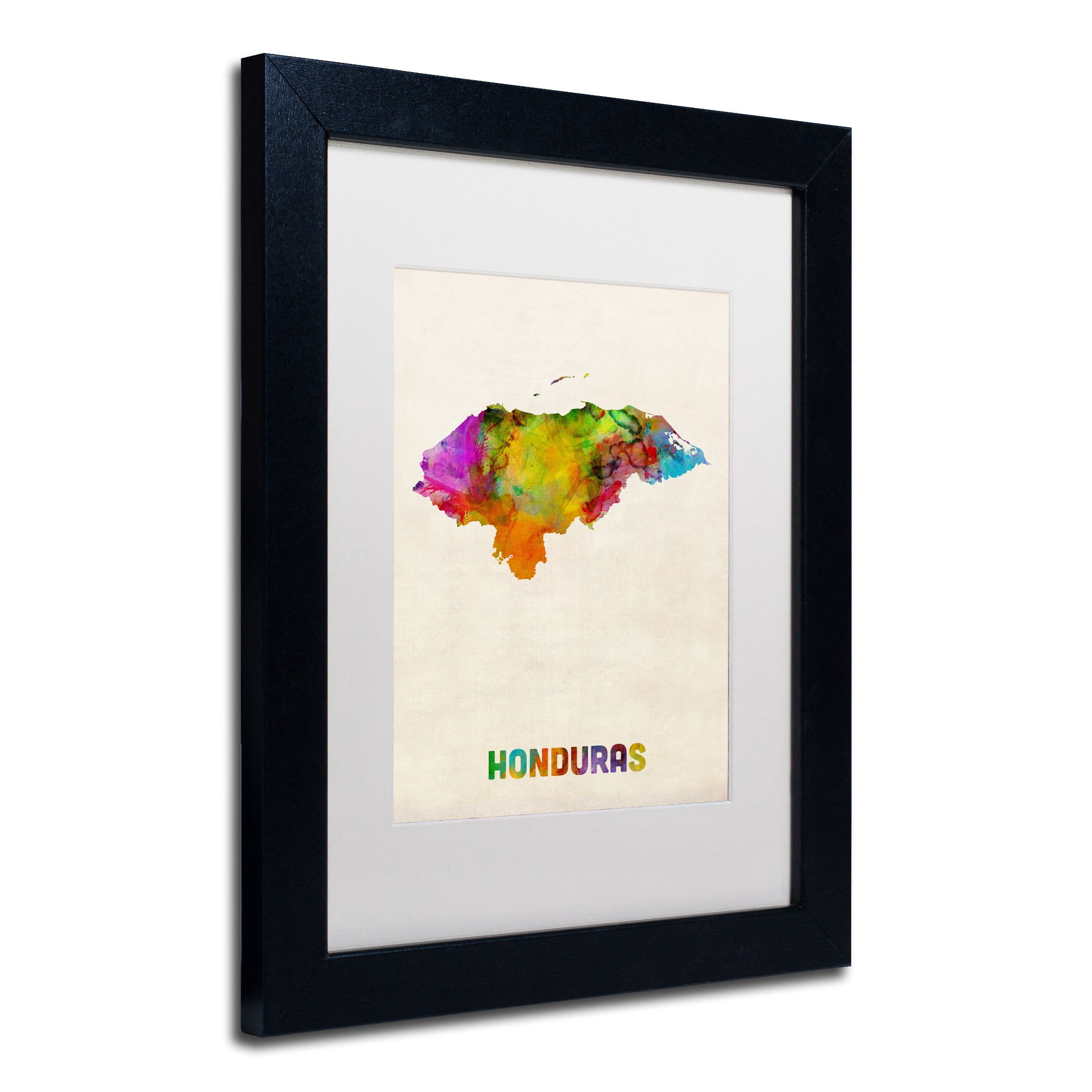 Trademark Fine Art ''Honduras Watercolor Map'' by Michael Tompsett 16' x 20' White Matted Black Fram