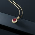 thumbnail image 6 of Gem Stone King 14K Yellow Gold Red Created Ruby and White Diamond Pendant Necklace for Women (1.30 Cttw, Oval 8X6MM, with 18 inch Chain), 6 of 6