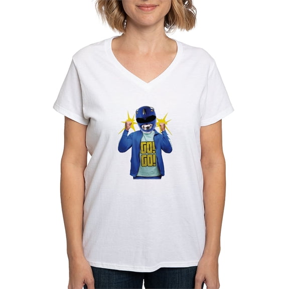CafePress - Power Rangers Blue Ranger G Women's V Neck T Shirt - Womens Cotton V-Neck T-shirt