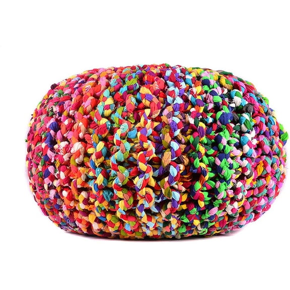 Large Round Multi-color Pouf Ottoman Braided Indoor Floor Foot Stool