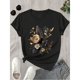 thumbnail image 1 of Camiseta de Mujer con Estampado Floral - Manga Corta, Cuello Redondo Casual en Teal y Dorado, Diseño Transpirable para Verano y Primavera, Lavable a Máquina, Ajuste Regular, Camisa Suave y Cómoda, 1 of 6
