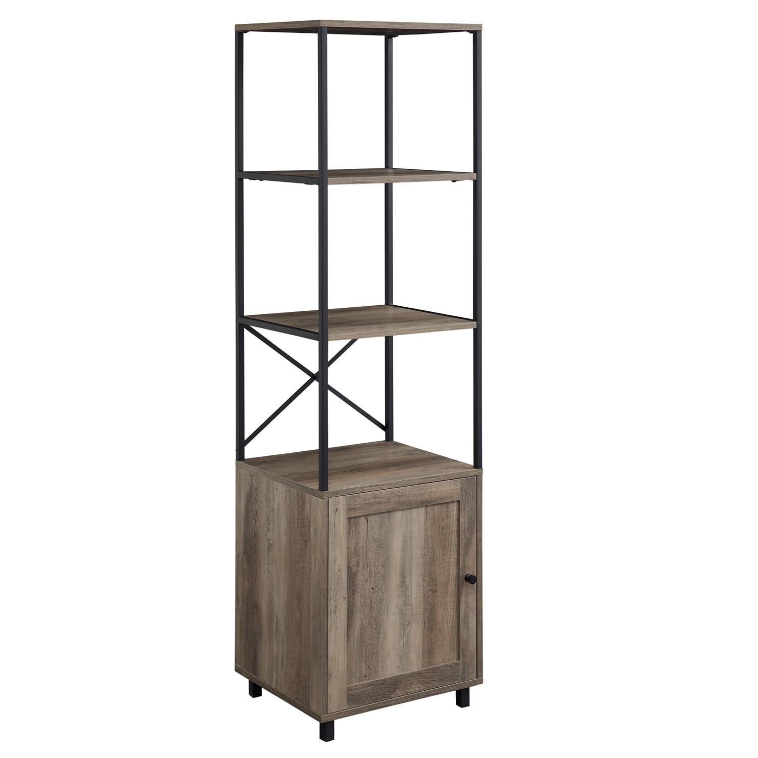 Manor Park Industrial Open and Closed Storage Bookshelf, Grey Wash
