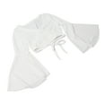 thumbnail image 7 of Women Wrap V Neck Top Criss Cross Tie Back Long Sleeve Navel Exposed Blouse Shirt Top White L, 7 of 7