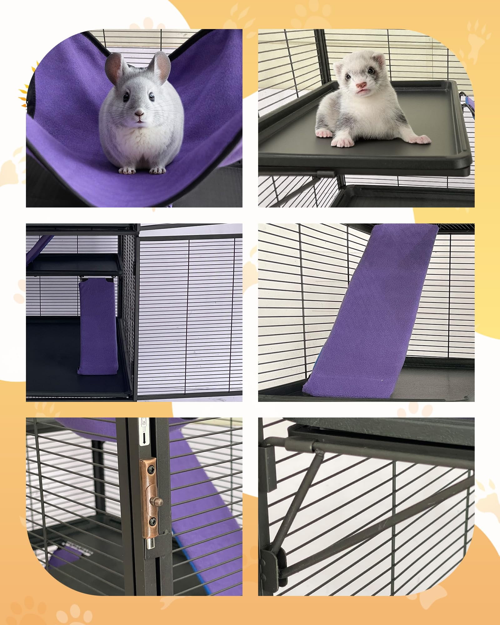 4-Tier Heavy-Duty Small Animal Cage for Ferrets, Chinchillas, Guinea Pigs, Hamsters, Rabbits – Metal Construction, Ramp, Hammock, Storage Shelf, Removable Tray – Easy Assembly & Cleaning