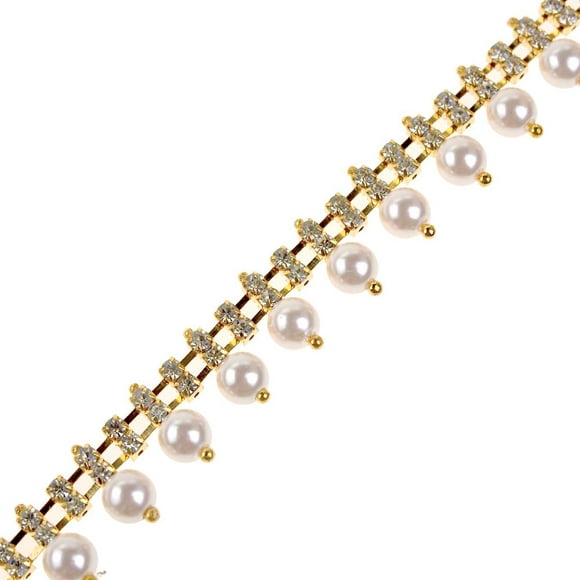 Khaya Flat-Back Gold Pearl Trim 5/8 - Gold (Sold by the Yard)