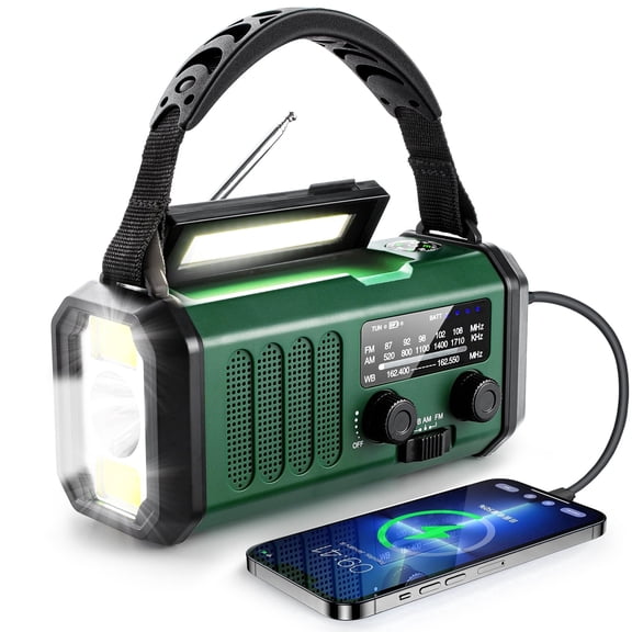 BXL 20000mAh Emergency Weather Radio, 74000mWh Solar Hand Crank Radio AM/FM/NOAA Radio, Battery Powered with Cell Phone Charger, SOS Alarm, Flashlight & Reading Lamp for Emergencies Hurricane ,Green