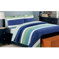 thumbnail image 1 of Cozy Line Home Fashions Waylon Ensemble de Courtepointe, Imprimé à Rayures Bleu Marine Vert Blanc, Couvre-Lit Réversible 100 % Coton (Bleu/vert, Lit Simple - 3 Pcs), 1 of 4