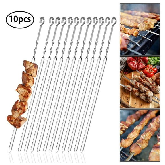10Pcs Metal BBQ Cooking Skewers Stainless Steel Barbecue Kebab Food Grill Sticks,Casewin Grill Kebab Skewers 15 inch