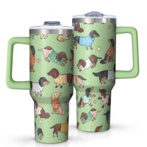 OBREWU Cute Cartoon Dachshund Tumbler with Handle and Lid,Cute Cartoon Dachshund 40oz Double Wall Vacuum Insulated Tumbler,Cups Gift for Women and Men