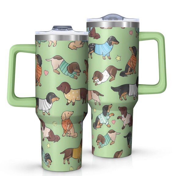 OBREWU Cute Cartoon Dachshund Tumbler with Handle and Lid,Cute Cartoon Dachshund 40oz Double Wall Vacuum Insulated Tumbler,Cups Gift for Women and Men