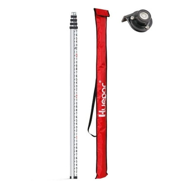Huepar 16ft Telescopic Aluminum Grade Rod, 5 Sections with Bubble Level for Laser Level Measurements