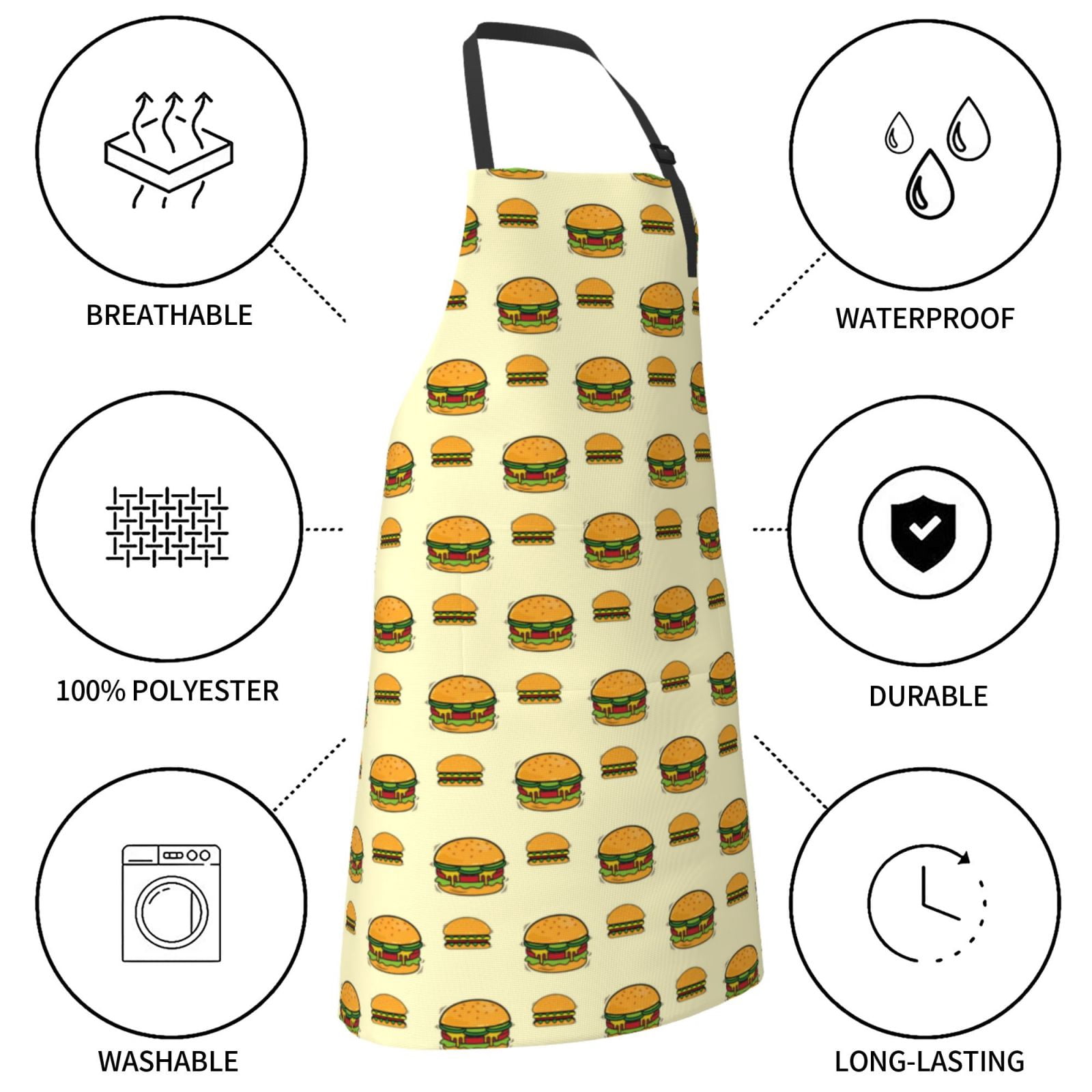 Kdxio Burgers And Hot Dogs Apron with Pockets Adjustable Kitchen Aprons for Men Women Waterproof Aprons for Cooking,Drawing,Crafting, Baking Household Cleaning