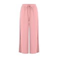 thumbnail image 6 of GUACER No Boundarie Women's Cotton Linen Wide Leg Pants Boho Crochet Lace Side Drawstring Pants with Pockets, 6 of 7