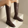 thumbnail image 3 of B91xZ Riding Boots Women Leather Block Heel Knee High Boots,Brown 8, 3 of 5