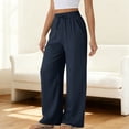thumbnail image 4 of Womens Linen Pants 2026 Spring High Waist Baggy Pants Work Casual Vacation Lounge Trousers with Pockets OIOLOYJM Navy 2XL, 4 of 5