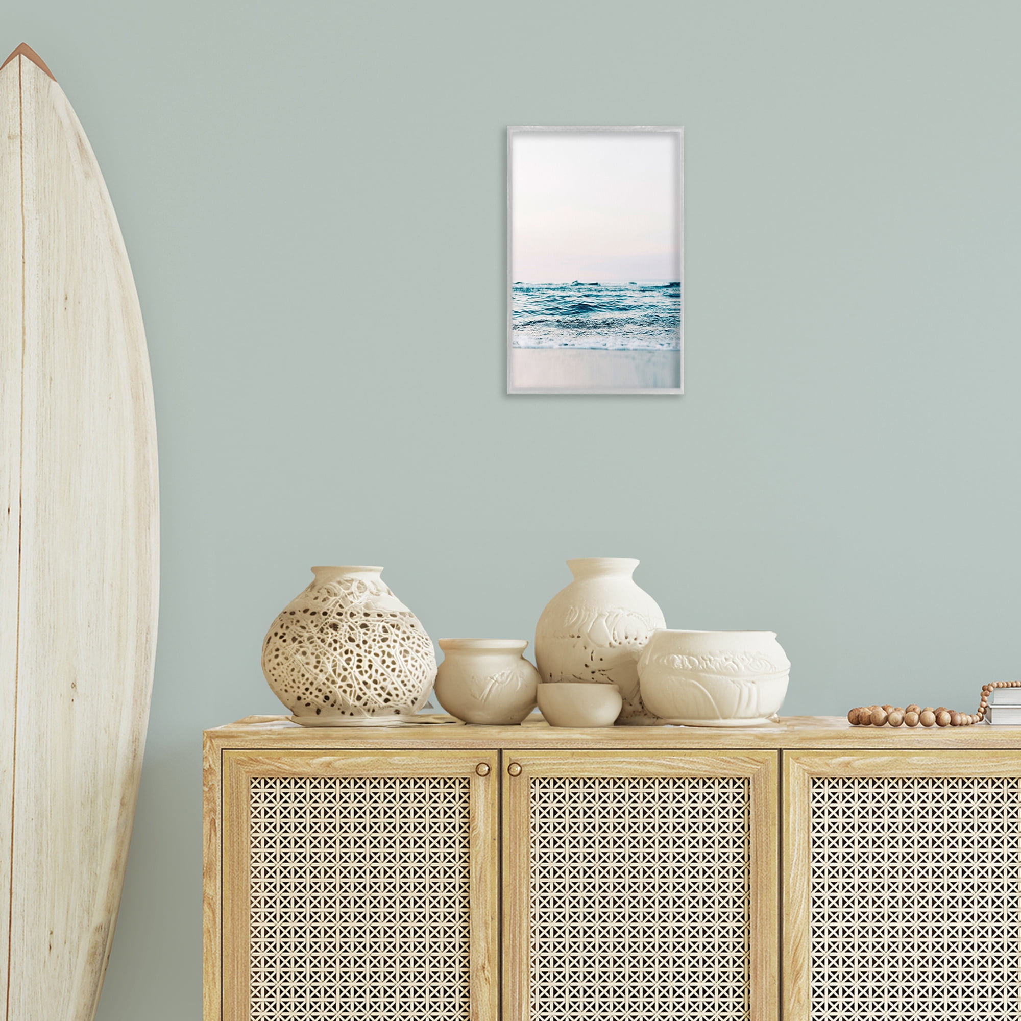 Stupell Industries Subtle Beach Waves Coastal Photography Gray Framed Art Print Wall Art, 12 x 18