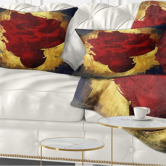 Designart Vintage Background With Red Flower - Floral Throw Pillow - 12x20
