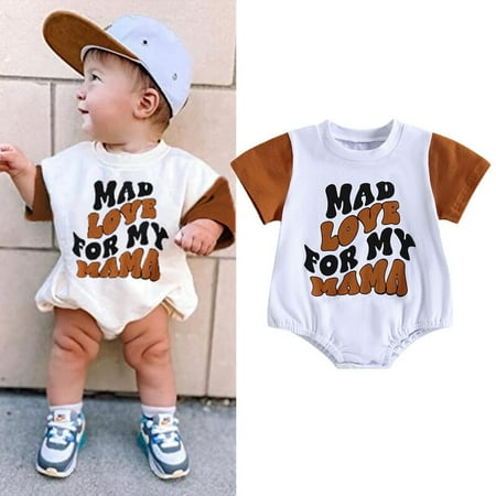 

Summer Baby Boys Girls Romper Letter Print Color Patchwork Short Sleeve Jumpsuits
