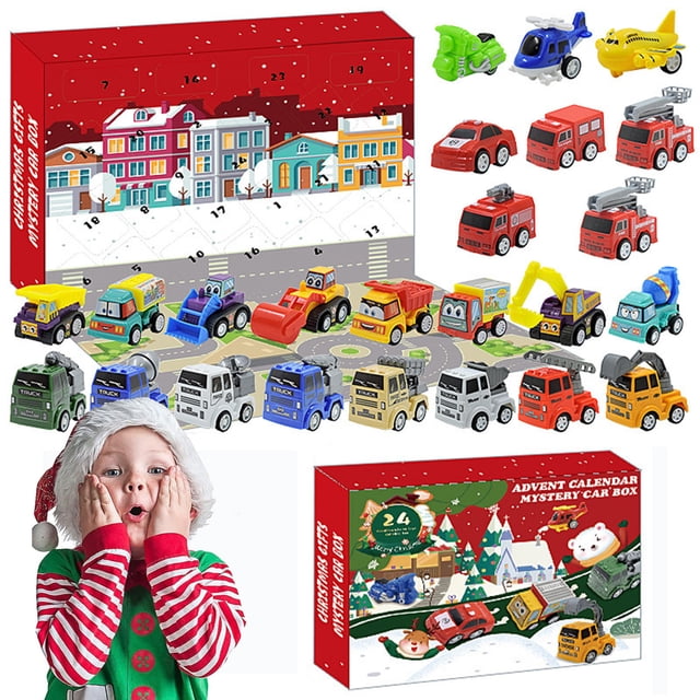 Christmas Advent Calendar 24 Day Countdown, Construction Vehicle Toy Set, Surprise Gift Box with Excavators, Interactive Calendar for Kids, Festive Holiday Gift