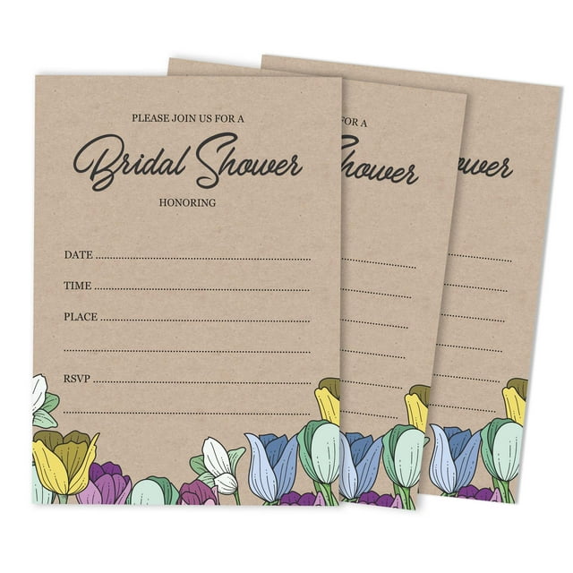 Inkdotpot 30 Invitations de Douche Nuptiale Rustiques Kraft Invitations de Mariage Florales Style à Remplir Invitations Vierges