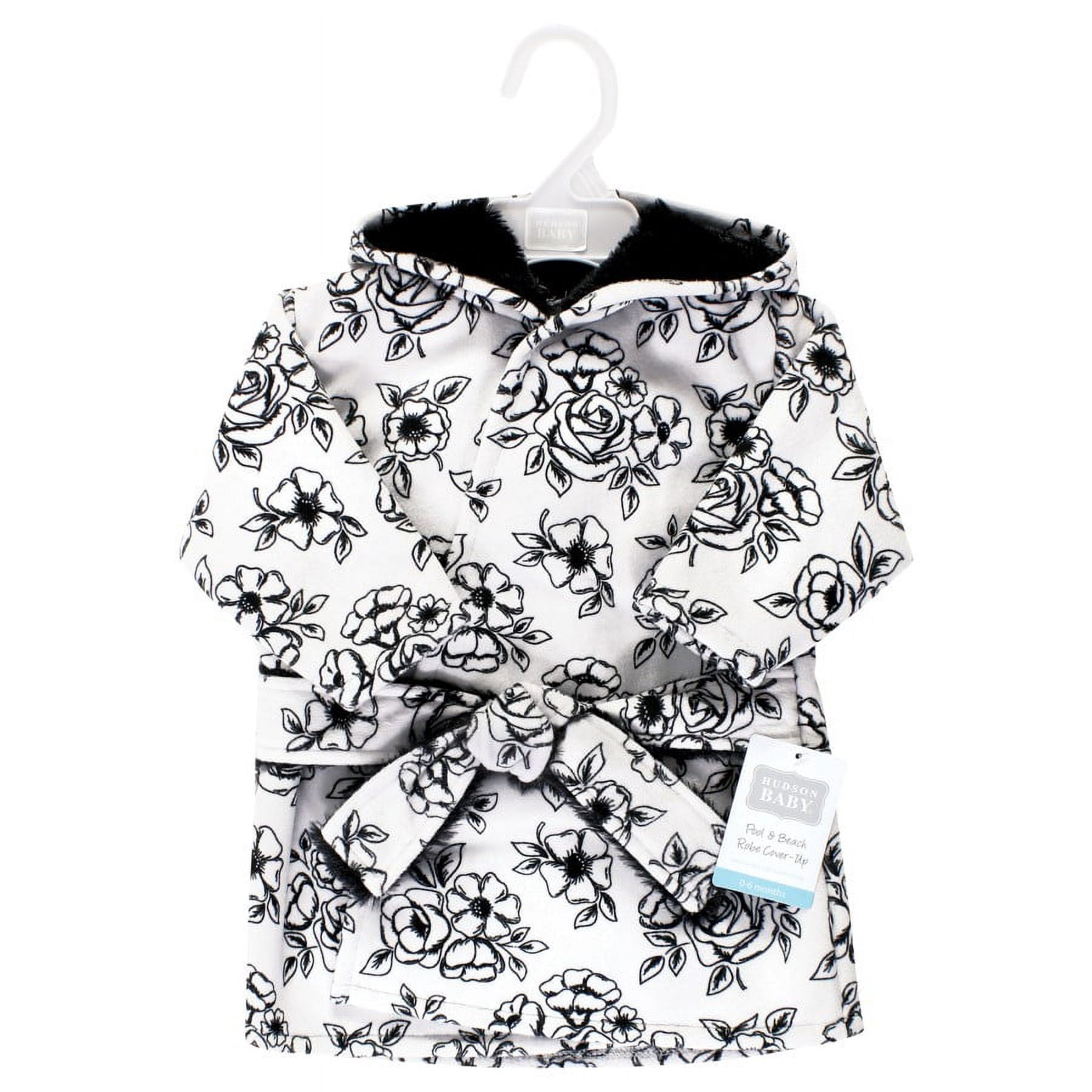 Hudson Baby Infant Girl Mink with Faux Fur Lining Pool and Beach Robe Cover-ups, Black Toile, 0-6 Months